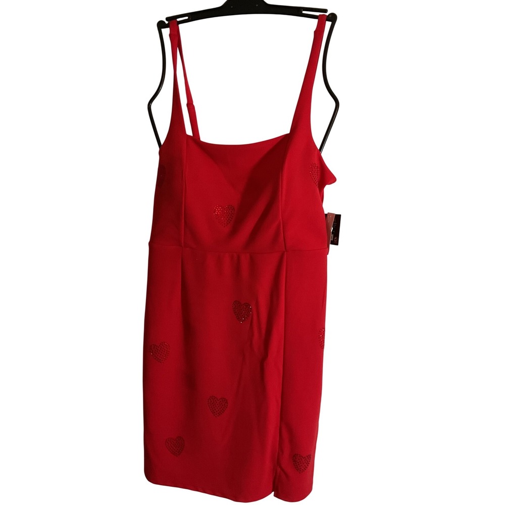 2 Planet Gold Red & Black Square Neck Sparkle Heart Mini‎ Dress XL